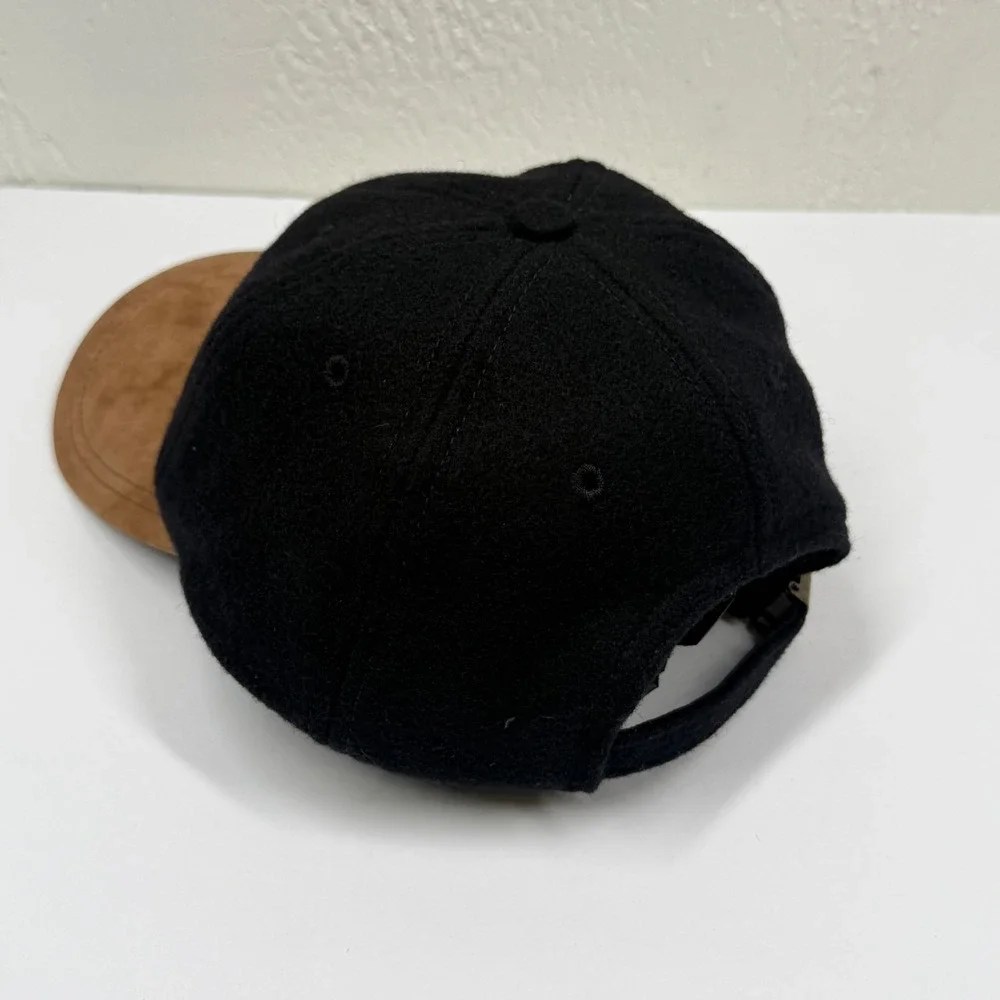 Timberland Baseball Cap Wool Leather Brim Black Strapback Logo Casual Outdoor OS